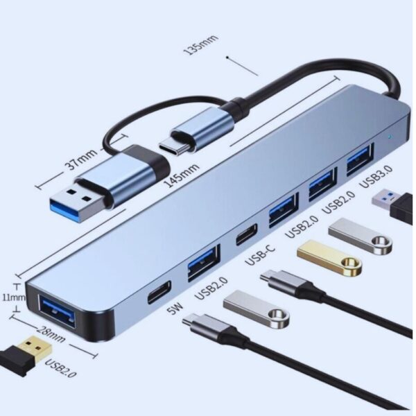 USB C Hub 8 in 1 Adapter USB 3.0 2.0 PD Verteiler Splitter TV Notebook Laptop