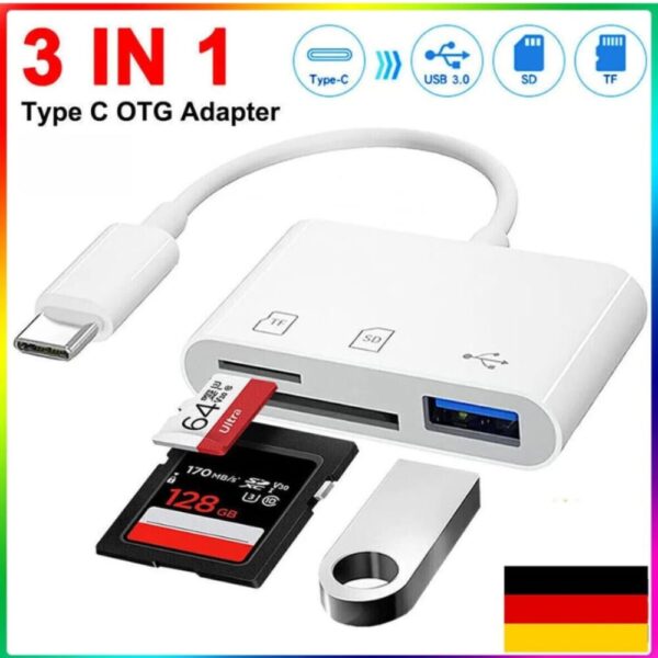 3-in-1 USB C auf Speicherkartenleser Adapter SD Micro SD Hub OTG USB 3.0