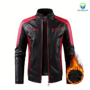 Lederjacke Kunststoff Herren Elegant Schwarz Rot