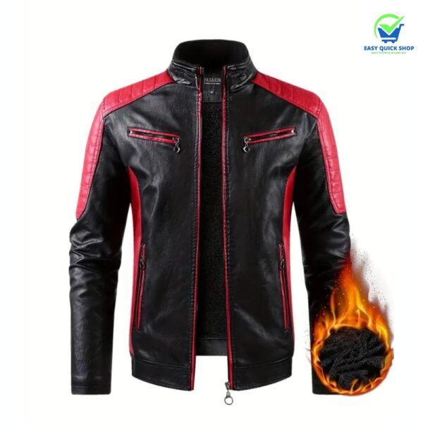 Lederjacke Kunststoff Herren Elegant Schwarz Rot