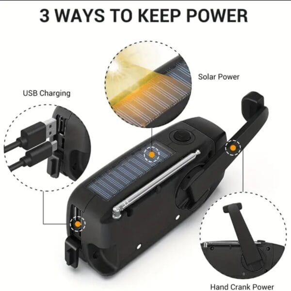 Solar-Notfallradio Mit Powerbank – Kurbelradio Und LED-Taschenlampe Für