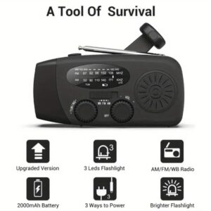 Notfallradio Solar Kurbel LED Powerbank 2000mAh AM/FM/WB Outdoor