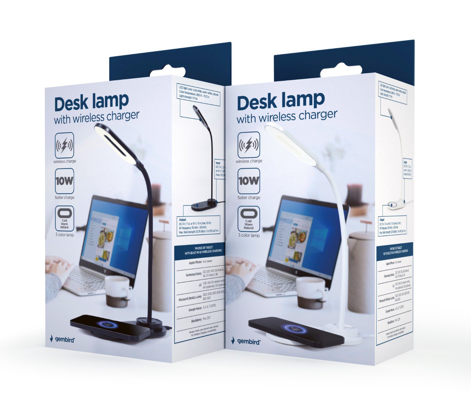 LED Schreibtischlampe kabellos mit Qi Ladegerät 10W , Weiß