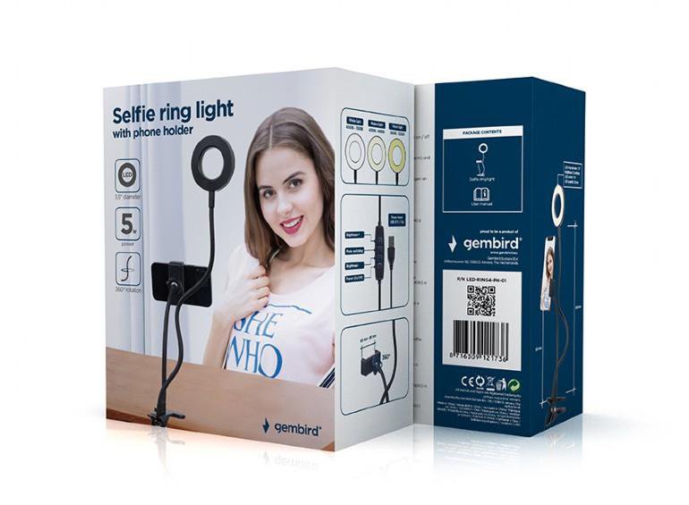 LED Selfie-Ringlicht mit Handyhalter & Tischklemme, USB, 3 Modi – Bild 6