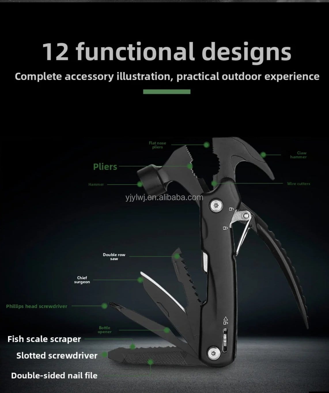 12in1 Multitool Hammer Edelstahl Zange Messer Säge Outdoor Camping Werkzeug – Bild 4