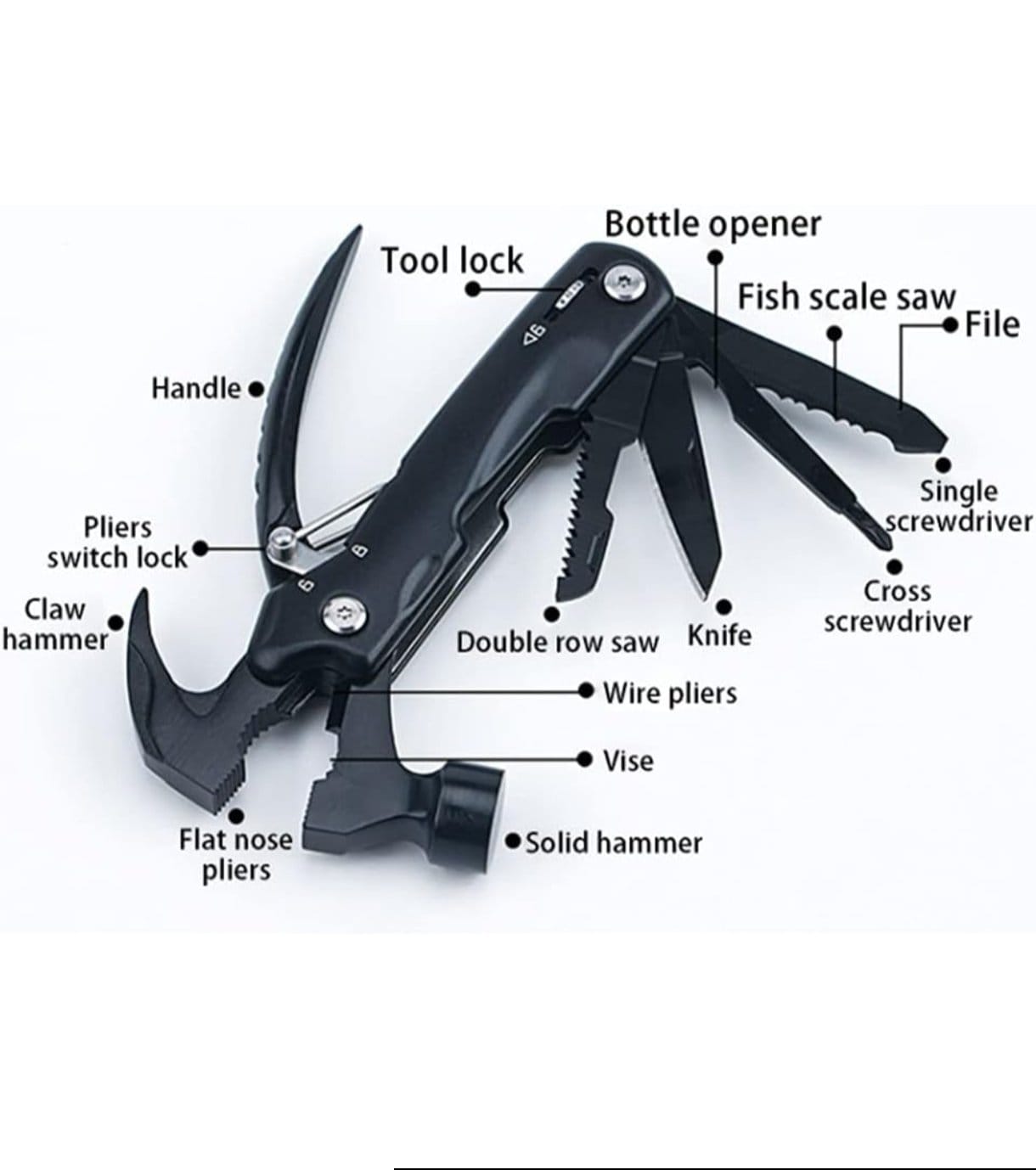 12in1 Multitool Hammer Edelstahl Zange Messer Säge Outdoor Camping Werkzeug – Bild 3