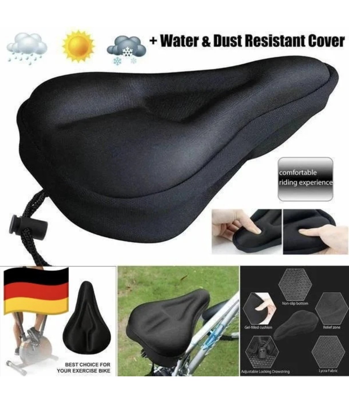 Fahrradsattelbezug, Gelüberzug, Sattelschützer für Fahrradsitz Sehr Bequem